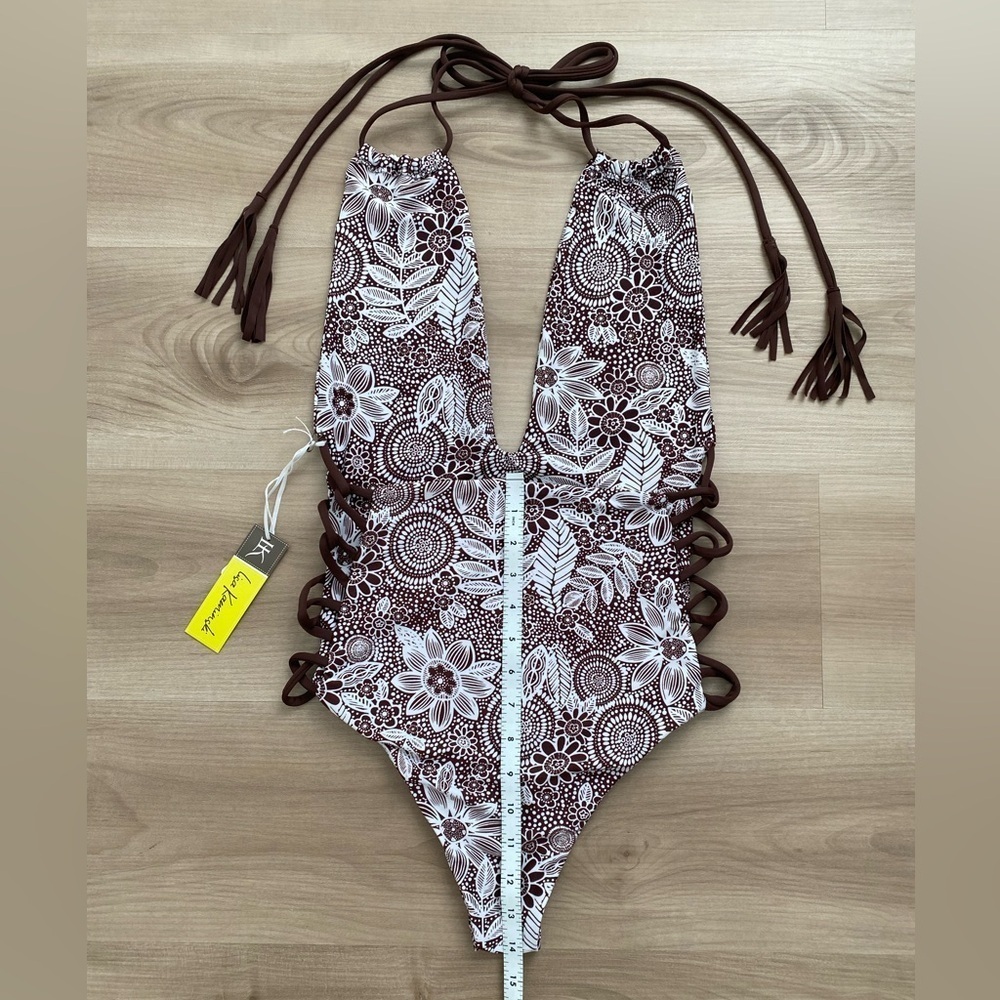 NEW LK High Tide One-Piece Swimsuit Brown & White Floral Small - Picture 9 of 11